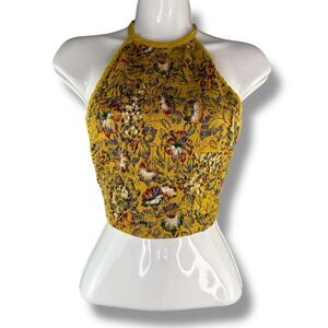 Urban Outfitters Yellow Tie Back Floral Tank Halter Top Boho Fairy Core Size S
